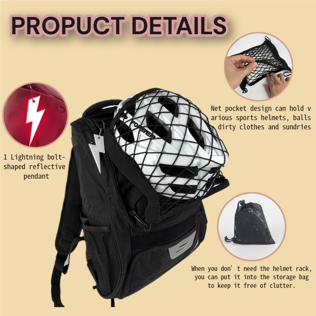 Outdoor Sports Net - Zaino Sportivo con Gancio per Casco,
